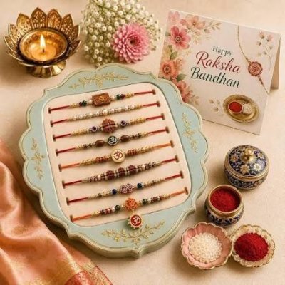 Rakhi Set with Greeting Card — Festive at Dwarkesh Gifts & Cards, Vadodara